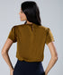 Neck And Sleeve Pleated  Brown Top